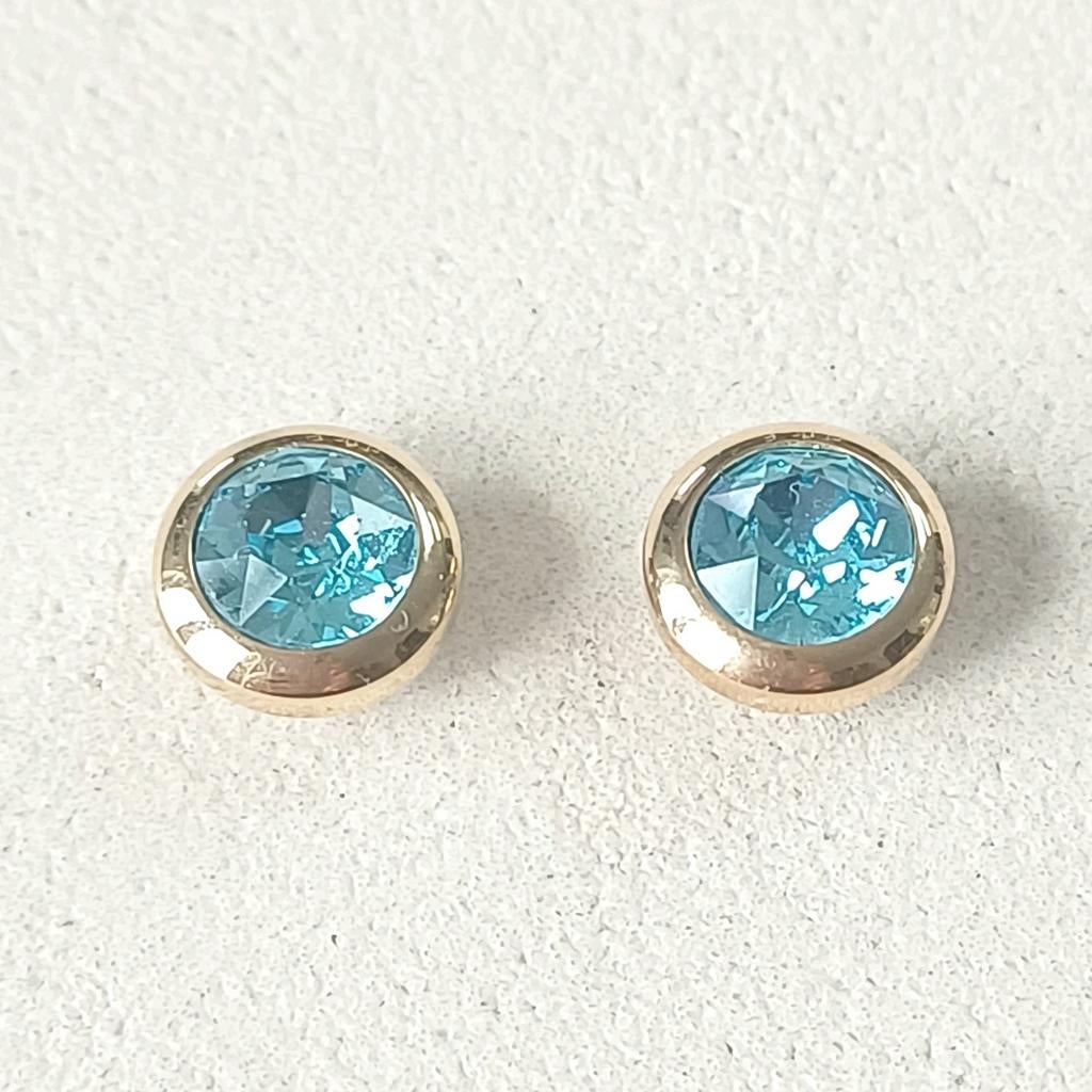 Set van 2 goudkleurige Melano vivid cz aquamarine 7mm, Verzenden