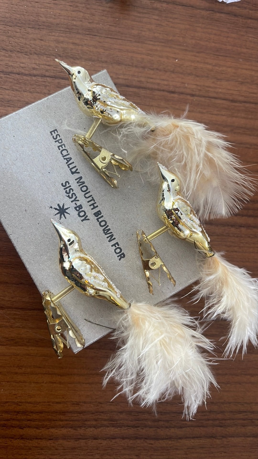 Drie Sissy Boy  kleine gouden vogeltjes - kerstbal, Ophalen, Gebruikt