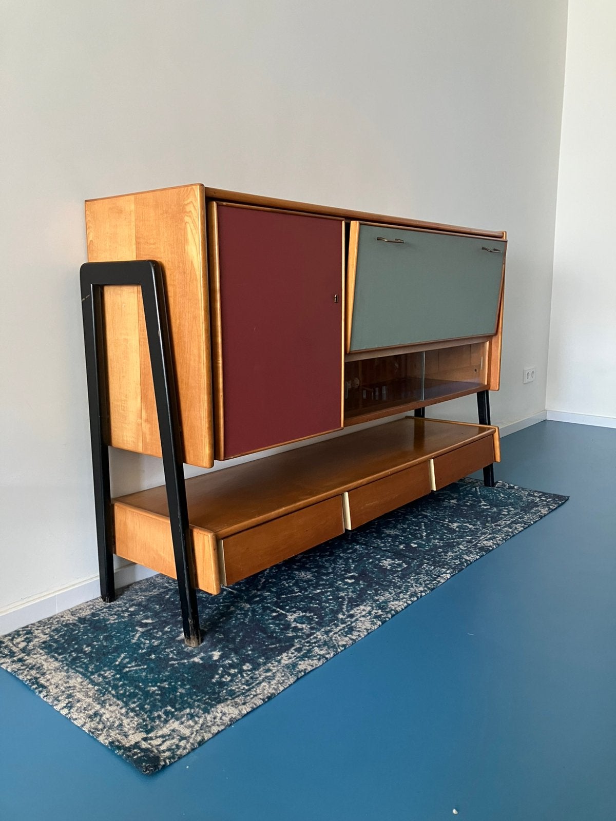 Vintage highboard / wandkast jaren ’60 uniek design – 160 cm, Ophalen, Gebruikt, 25 tot 50 cm, 150 tot 200 cm