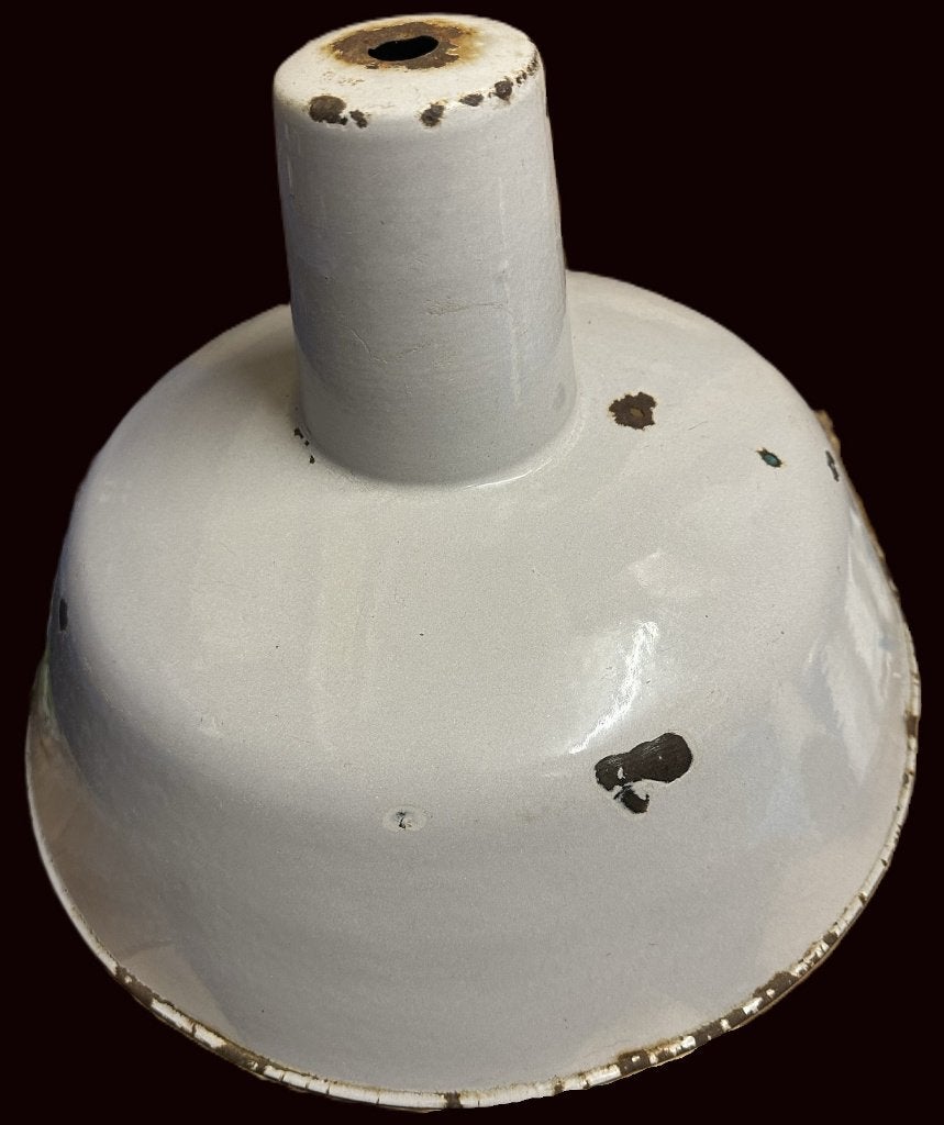 Emaille industrieel armatuur grijs heeft gebruikssporen 40cm, Ophalen, Gebruikt, Industrieel sixties seventees, E27 (groot)
