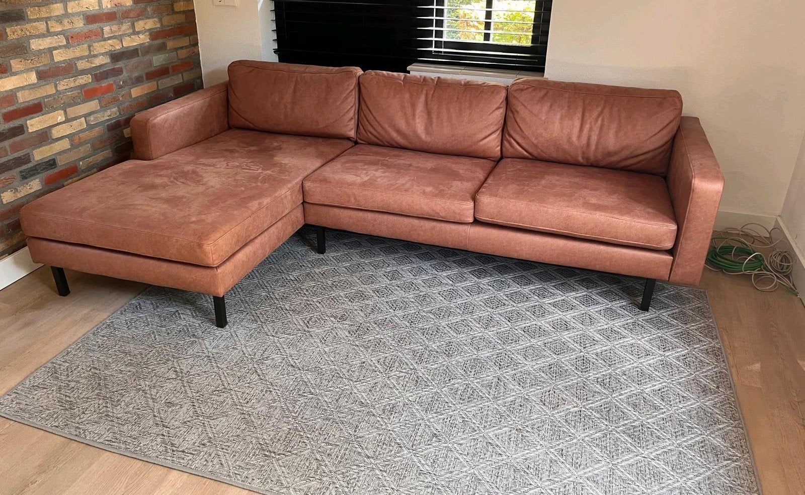 cognac kleurige 3-zits lounge bank, Ophalen, Gebruikt