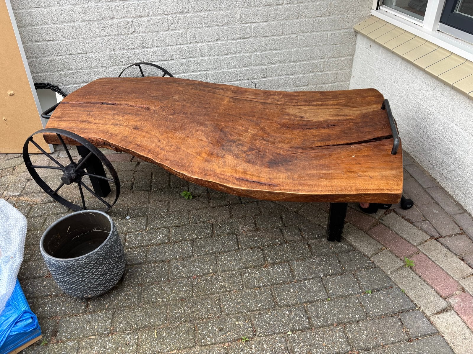 Unieke boomstam salontafel met wielen, Ophalen, Gebruikt, 100 tot 150 cm, 50 tot 100 cm