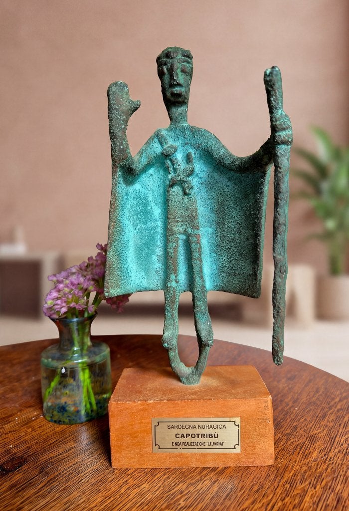 Groot bronzen Nuragisch Sardijns Stamhoofd beeld - La Fucina, Ophalen of Verzenden