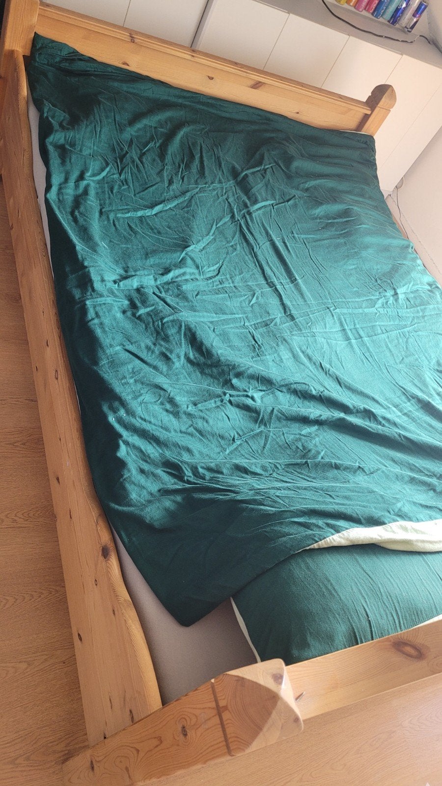 Houten twijfelaar bed 140 x200 cm (excl. lattenbodem), Ophalen, Gebruikt, 140 cm, Twijfelaar