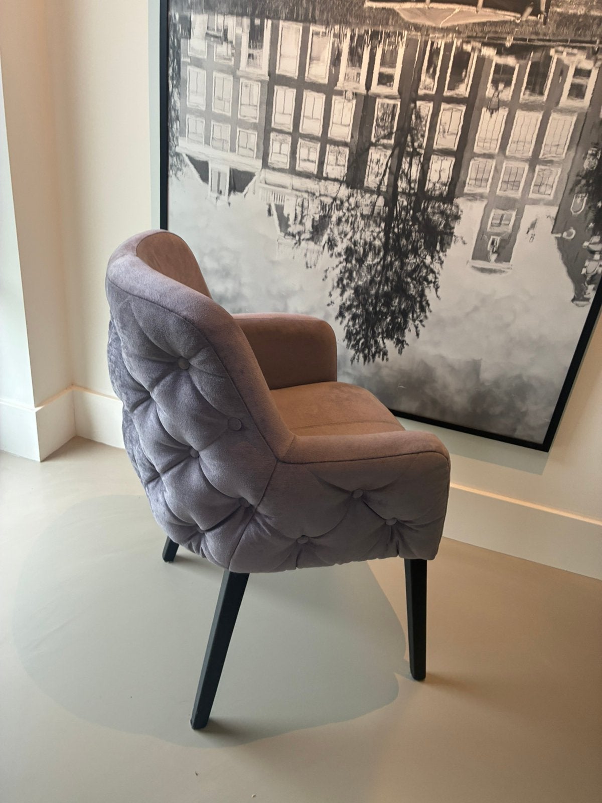 Luxe eetkamerstoel/fauteuil grijs in hotel-chique stijl, Ophalen, Hotel chique / modern klassiek / glamour., Gebruikt, Eén