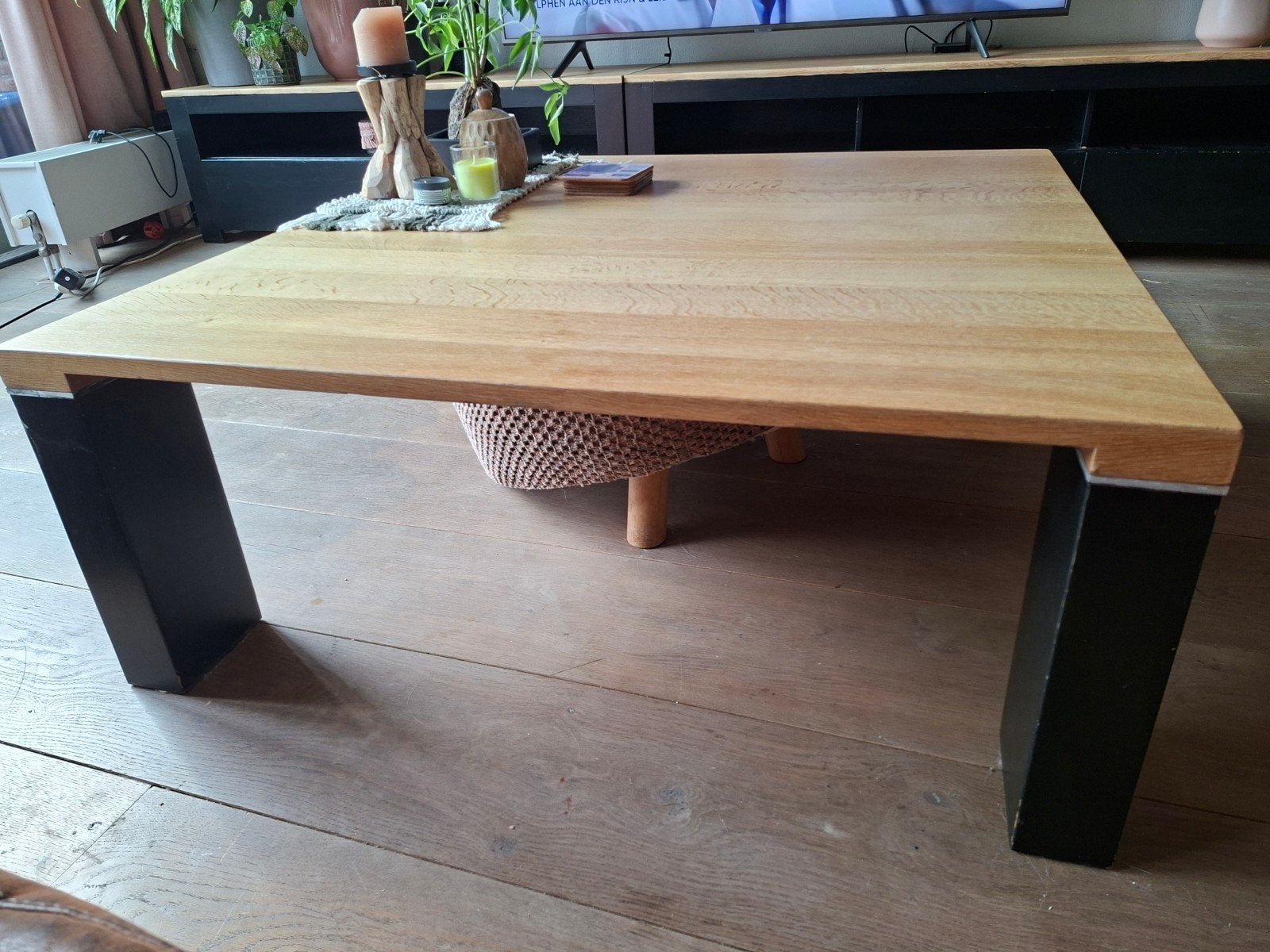 Eiken salontafel 100x100 cm - Gebruikt, Ophalen, Gebruikt, 100 tot 150 cm, 100 tot 150 cm