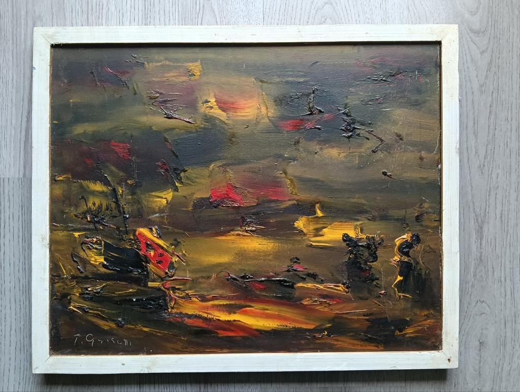 Teun Gijssen (1910-2003) - Boot Wrak - Abstracte compositie, Ophalen of Verzenden