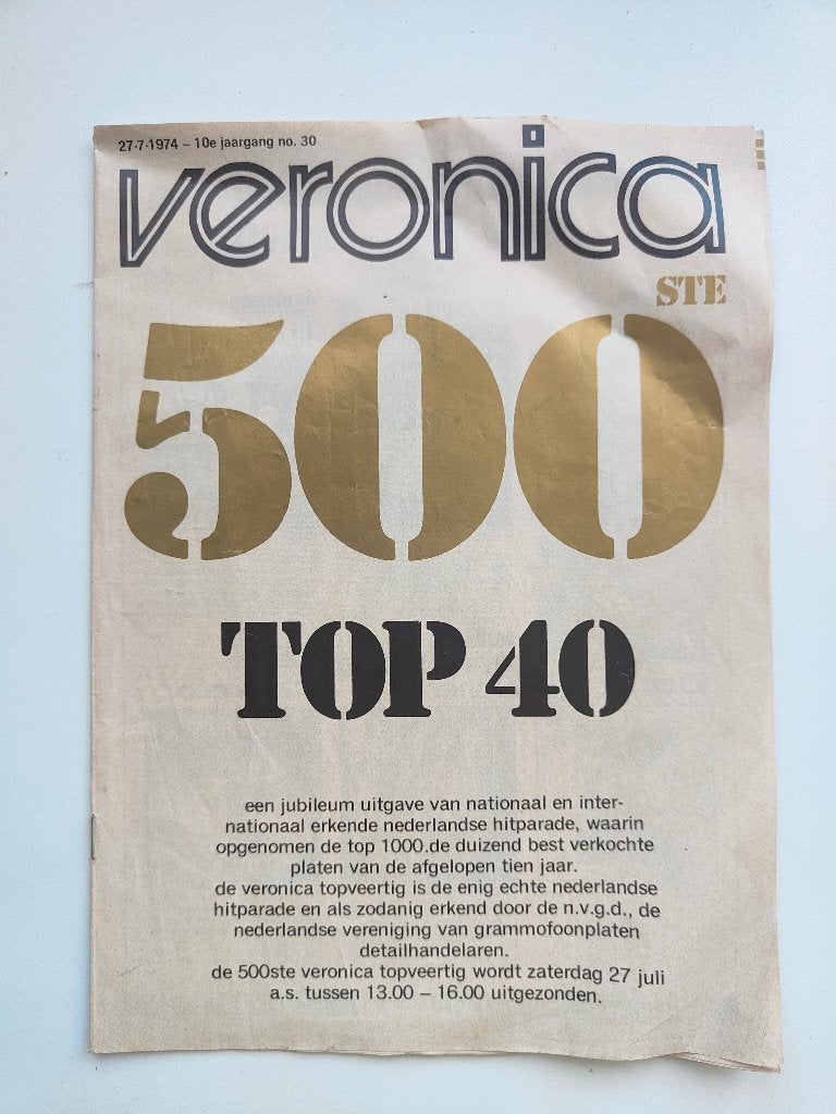 Veronica TOP 40 en TOP 1000 27-7-1974 - compleet, Verzamelen, Verzenden, Gebruikt, Boek, Tijdschrift of Artikel