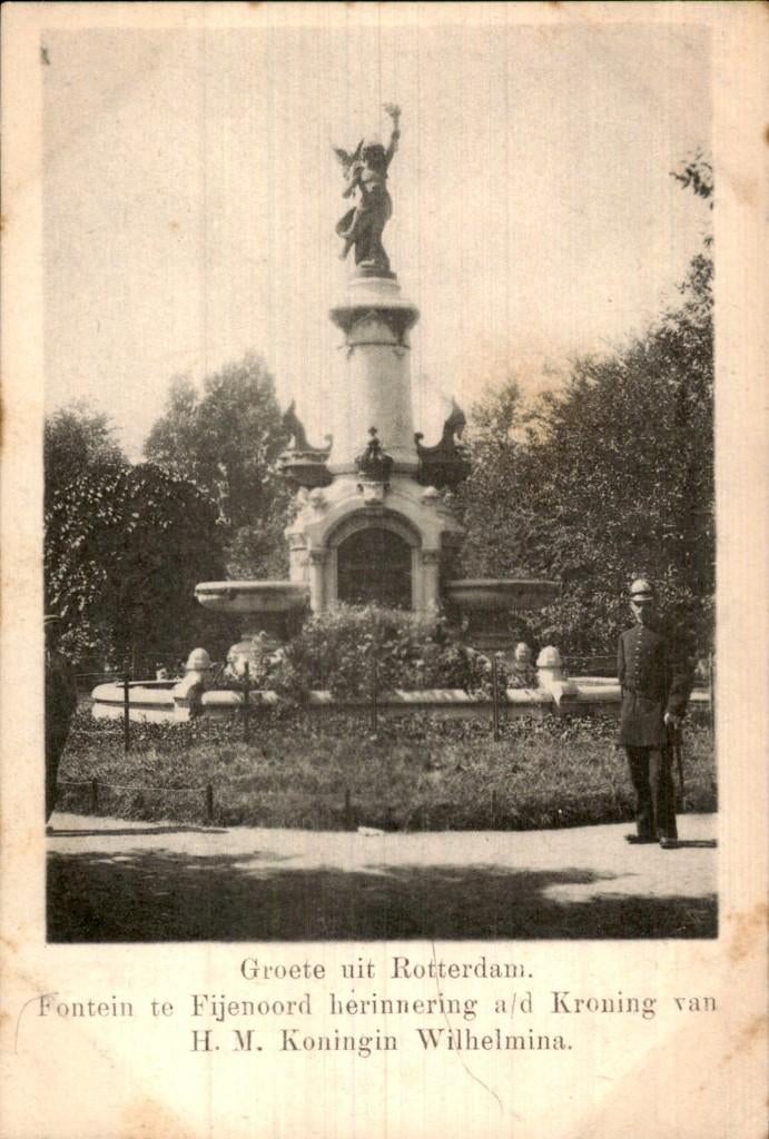 Rotterdam - Fontein te Fijenoord - Kroning Wilhelmina, Verzamelen, Ophalen of Verzenden, Voor 1920, Ongelopen, Zuid-Holland