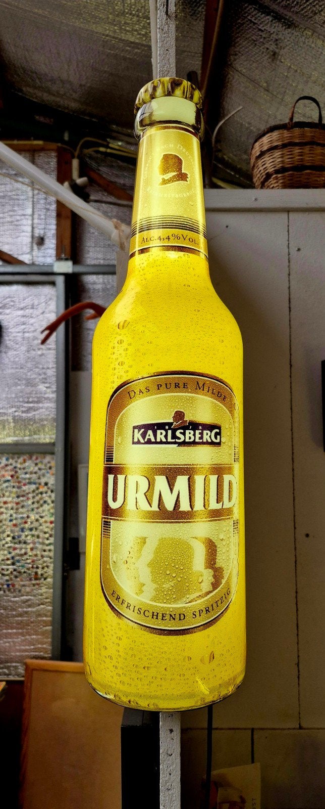 Zeldzame, retro lichtreclame, fles Karlsberg Urmild bier, Ophalen, Zo goed als nieuw, Overige typen, Overige merken
