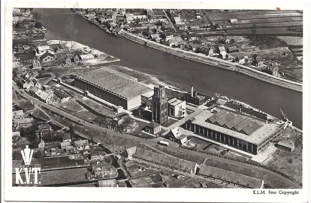 Moordrecht Kon.Vereeniging Tapijtfabrieken KLM Luchtfoto, Verzenden, 1940 tot 1960, Gelopen, Zuid-Holland