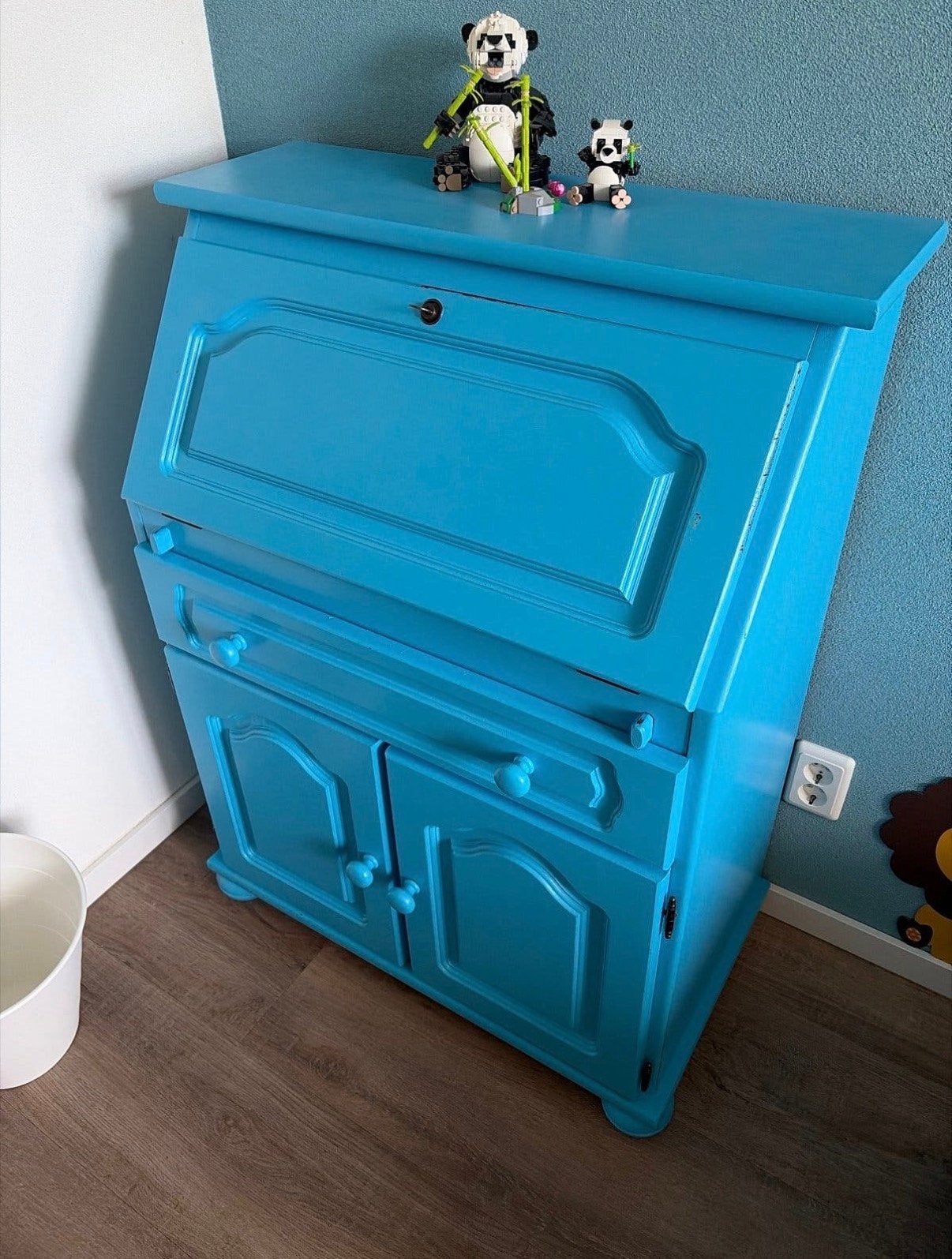 Blauw secretaire bureau in vintage stijl, Ophalen, Gebruikt
