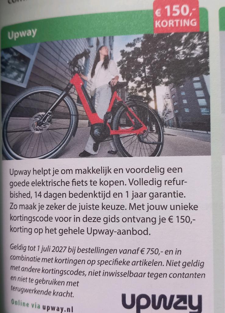 Upway elektrische fietsen €150,- korting bon, Fietsen en Brommers, Elektrische fietsen, Ophalen of Verzenden, Nieuw, Overige merken