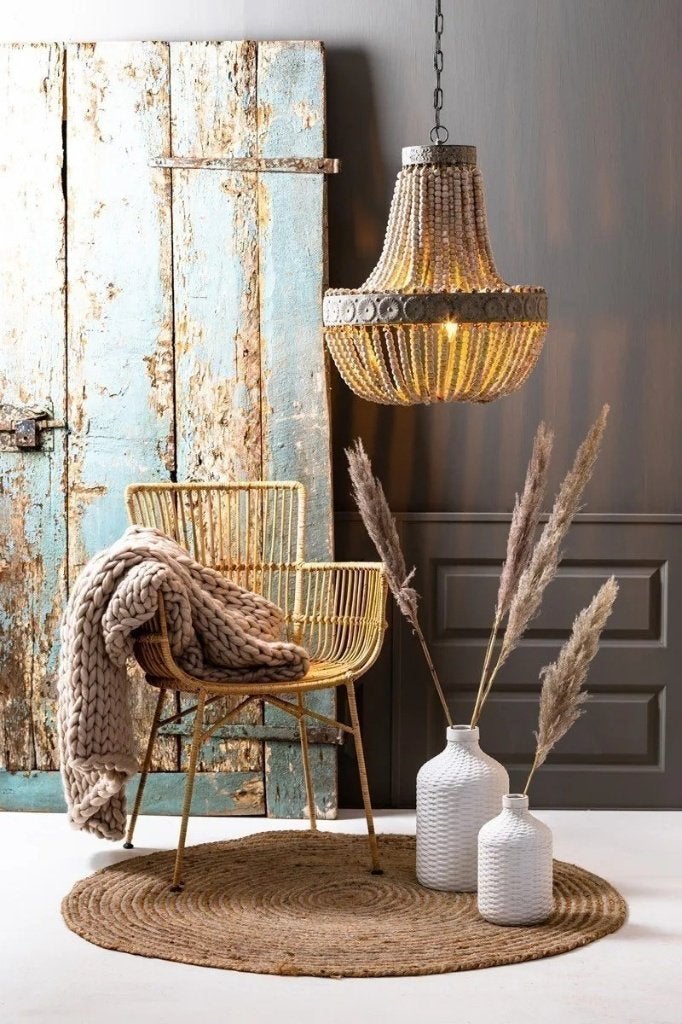 [Lampenwinkel] Hanglamp LUNA kralen Ø5163 cm oud wit, Ophalen of Verzenden, Nieuw, Hout, 50 tot 75 cm