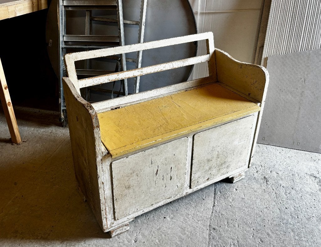 Vintage houten klepbank, Antiek en Kunst, Ophalen