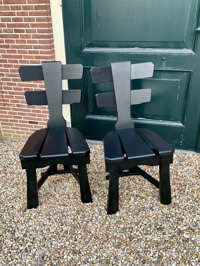 Set sculpturale eiken brutalist stoelen, Ophalen, Brutalisme, Gebruikt, Twee