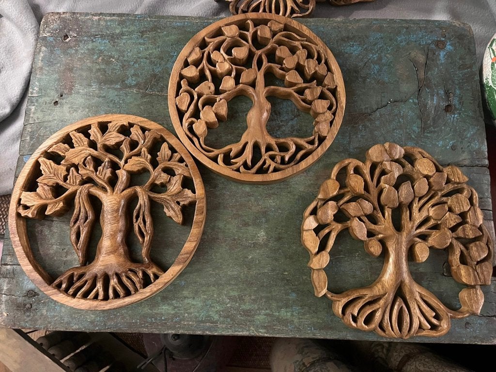 Levensboom houtsnijwerk massief suarhout Indonesie 20 cm, Huis en Inrichting, Woonaccessoires | Wanddecoraties, Nieuw, Wandbord of Wandpaneel
