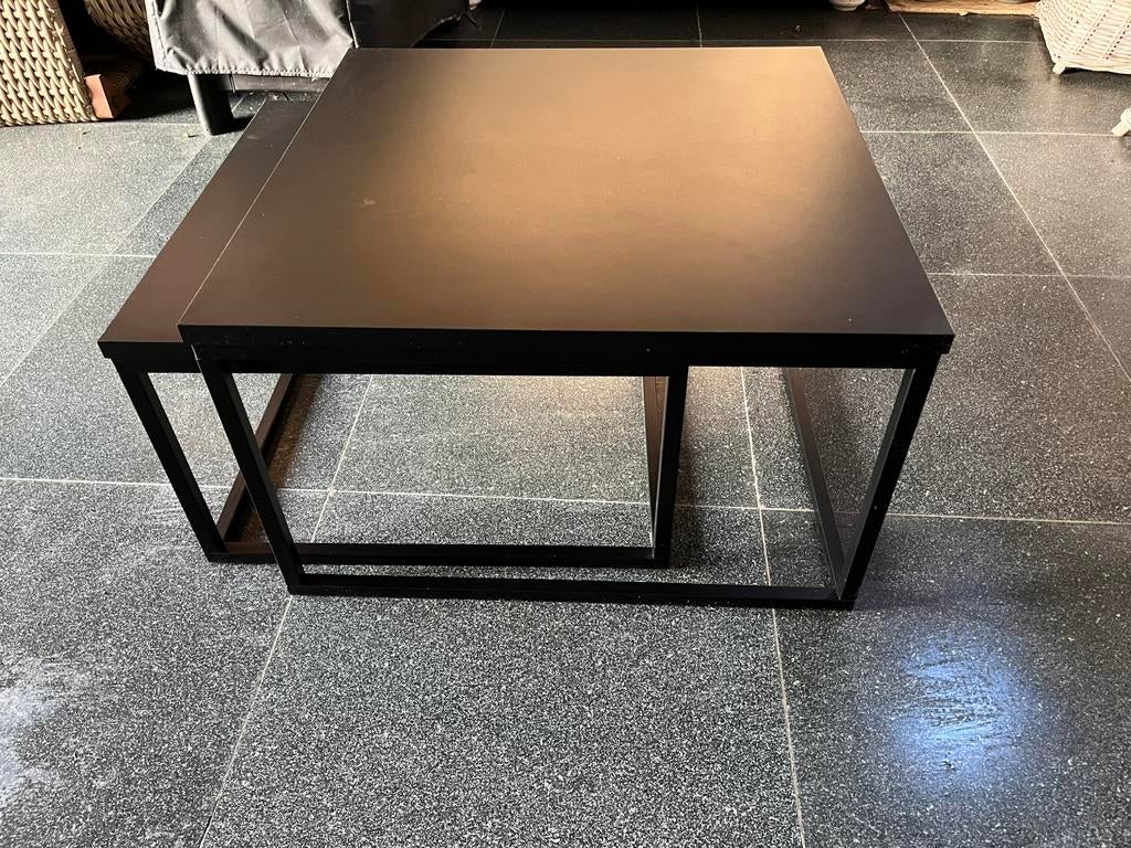 Set salontafels zwart vierkant 70cm en 60cm, Kunststof, 50 tot 100 cm, Vierkant, Zo goed als nieuw