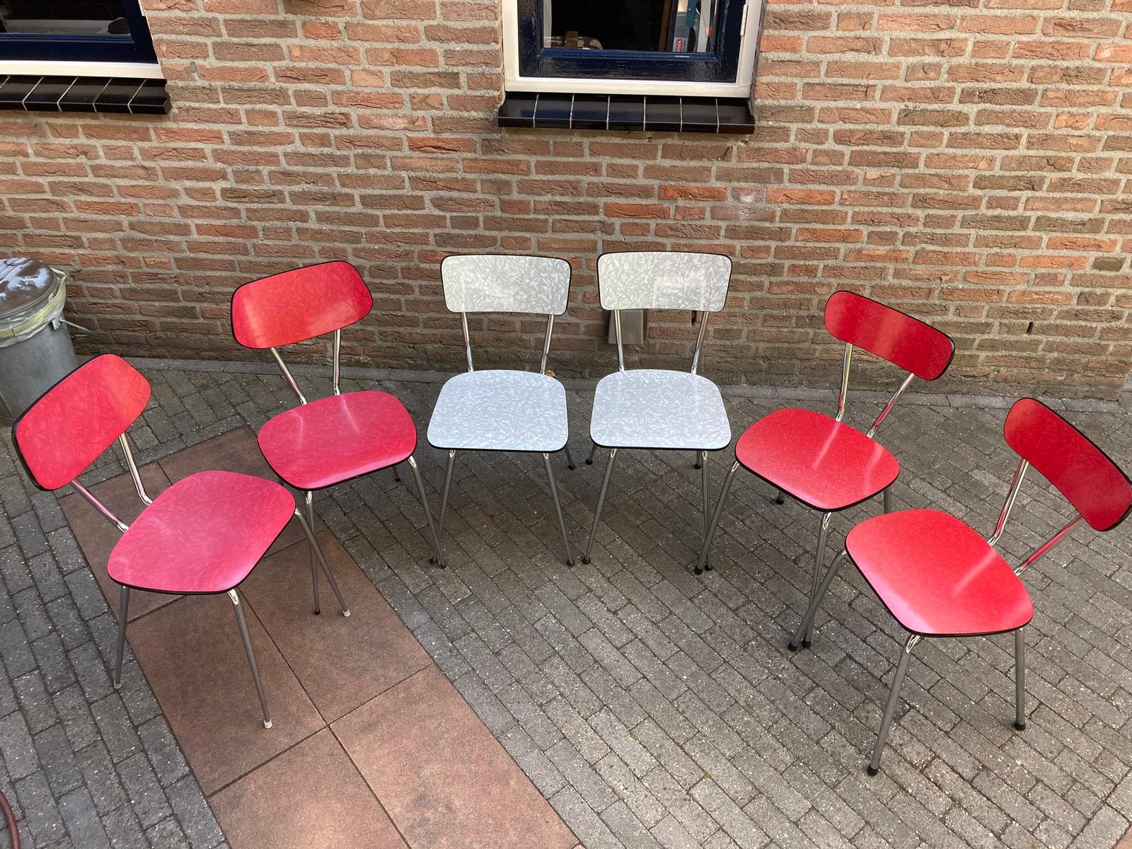 Vintage keukenstoelen formica en chroom authentiek jaren 60, Huis en Inrichting, Ophalen, Gebruikt, Overige kleuren, Vintage  jaren 50/60