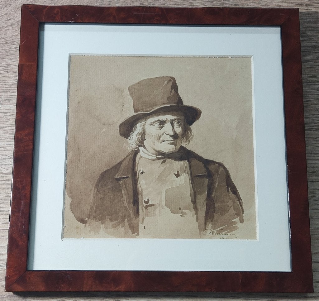 Cornelis Kruseman (1797-1857) - Sepiatekening (1851), Antiek en Kunst, Kunst | Tekeningen en Foto's, Ophalen of Verzenden, Tekening