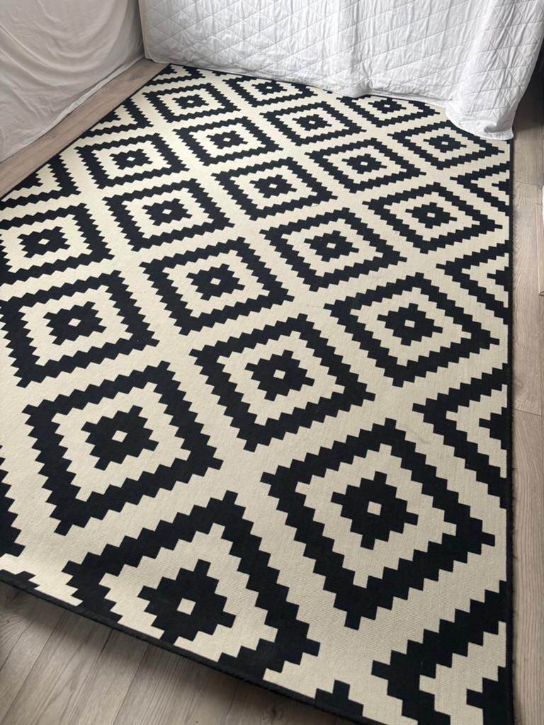 IKEA LAPPJUNG RUTA Vloerkleed 200x300 Zwart/Wit, Huis en Inrichting, Ophalen, Gebruikt, Zwart, 200 cm of meer