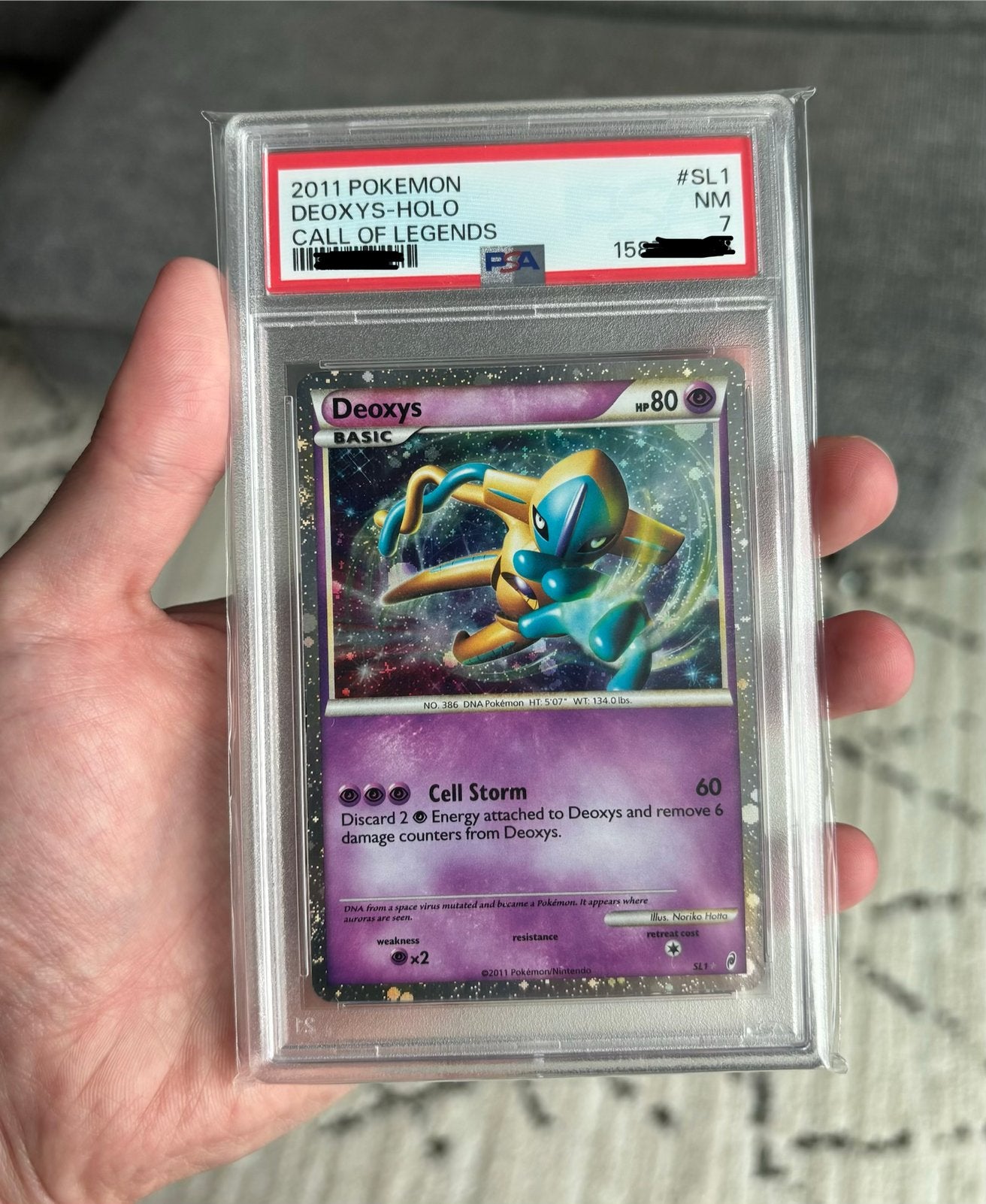 Pokemon deoxys sl1 psa7 call of legends | New cert+swirl 🌀, Ophalen of Verzenden, Zo goed als nieuw
