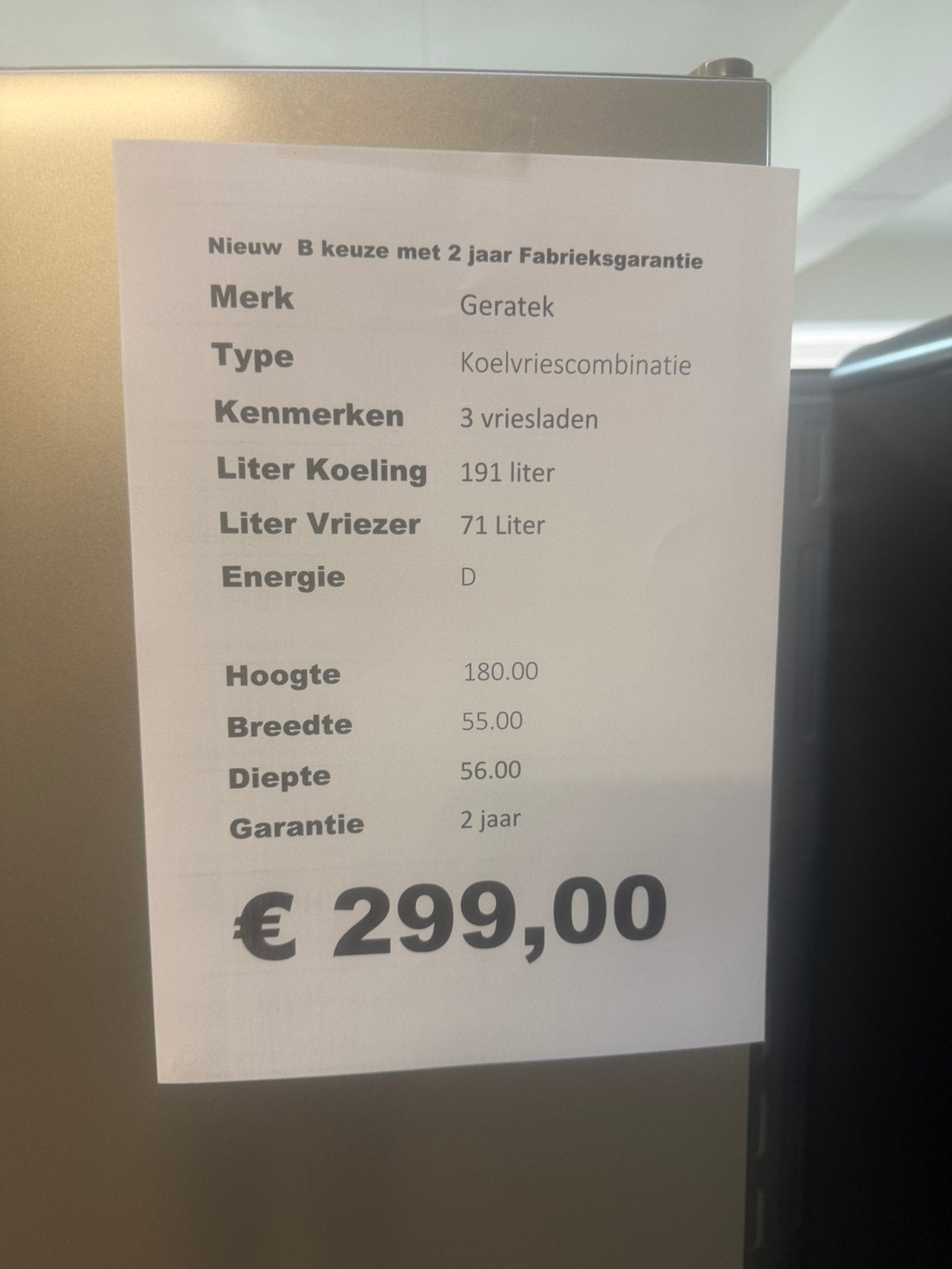 Koelvriescombinatie nieuw 3 vriesladen, Ophalen, Geratek, Geratek, 200 liter of meer