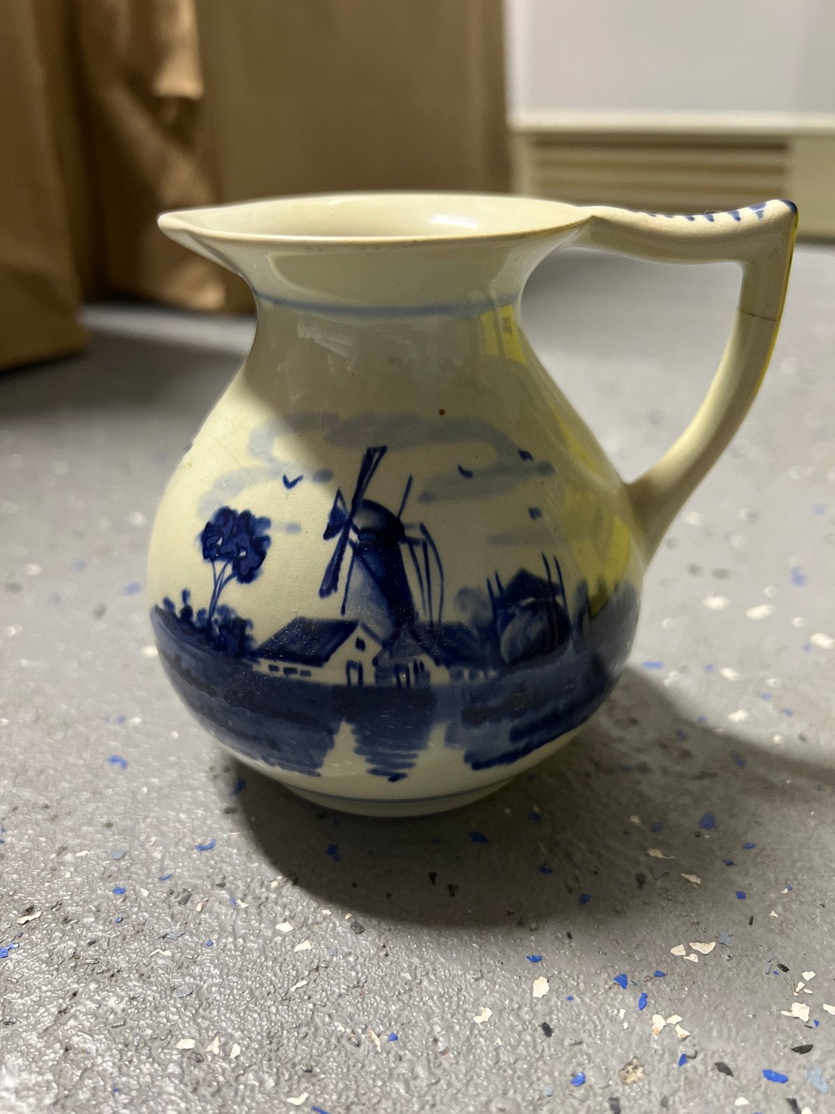Antieke Delfts Blauw Melkkan met Molenlandschap, Antiek en Kunst, Ophalen of Verzenden