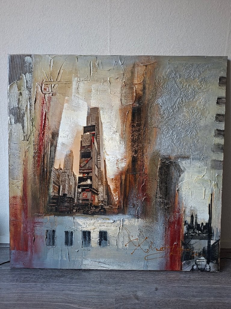 Schilderij rood/grijs 100x100 cm, Antiek en Kunst, Ophalen