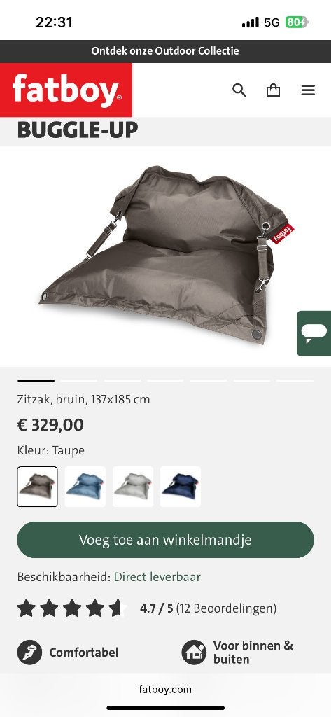 Fatboy buggle up, Huis en Inrichting, Zitzakken, Ophalen, Bruin