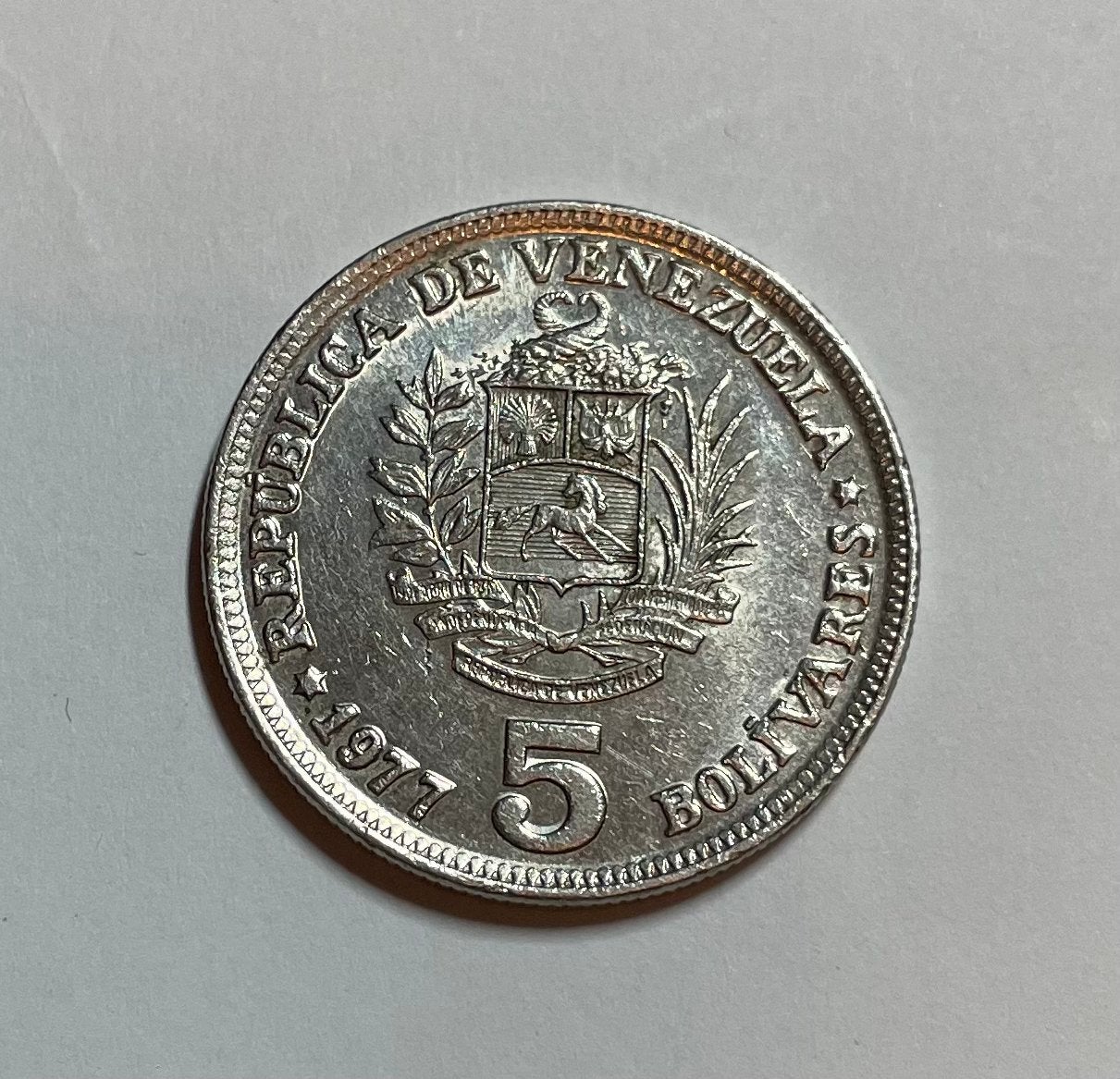 5 bolivares Venezuela 1977, Ophalen of Verzenden, Zuid-Amerika