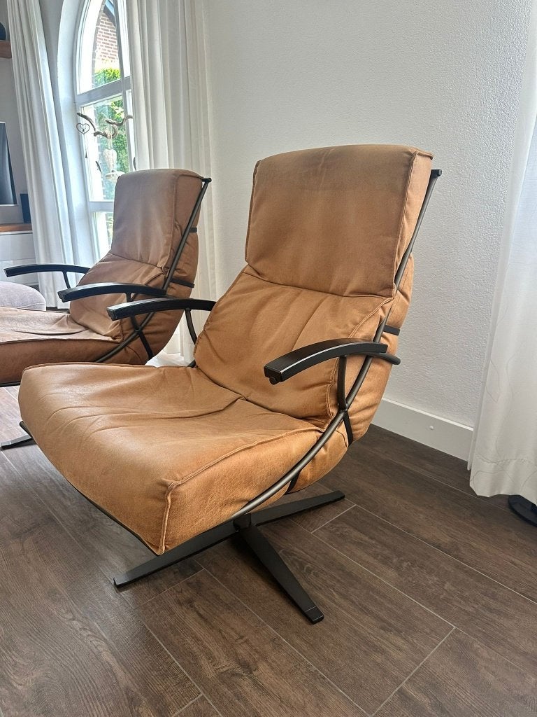 Draaifauteuil Ziggy Cognac (2 stuks) van de Bommel Meubelen, Ophalen, Gebruikt, 75 tot 100 cm, 50 tot 75 cm