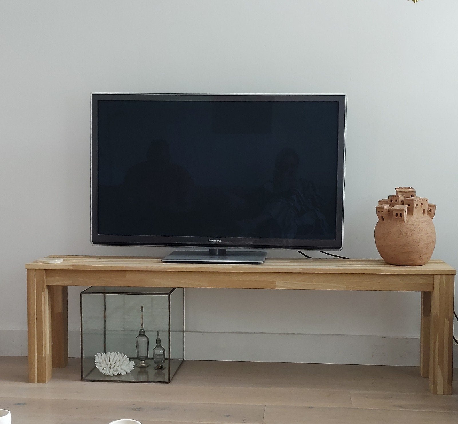 Bankje blank eiken hout Woood, Huis en Inrichting, 125 cm of meer, Ophalen of Verzenden, Zo goed als nieuw, Rechthoekig