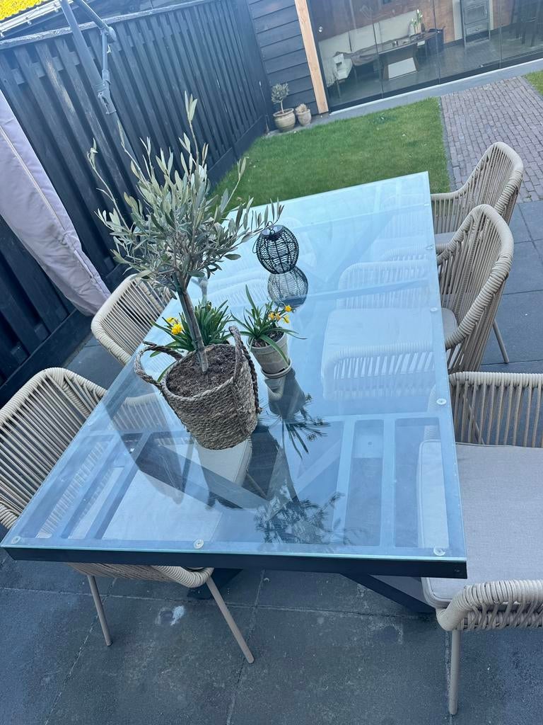 glasplaat tafel, Tuin en Terras, Tuintafels, Ophalen, Gebruikt, Rechthoekig, Overige materialen