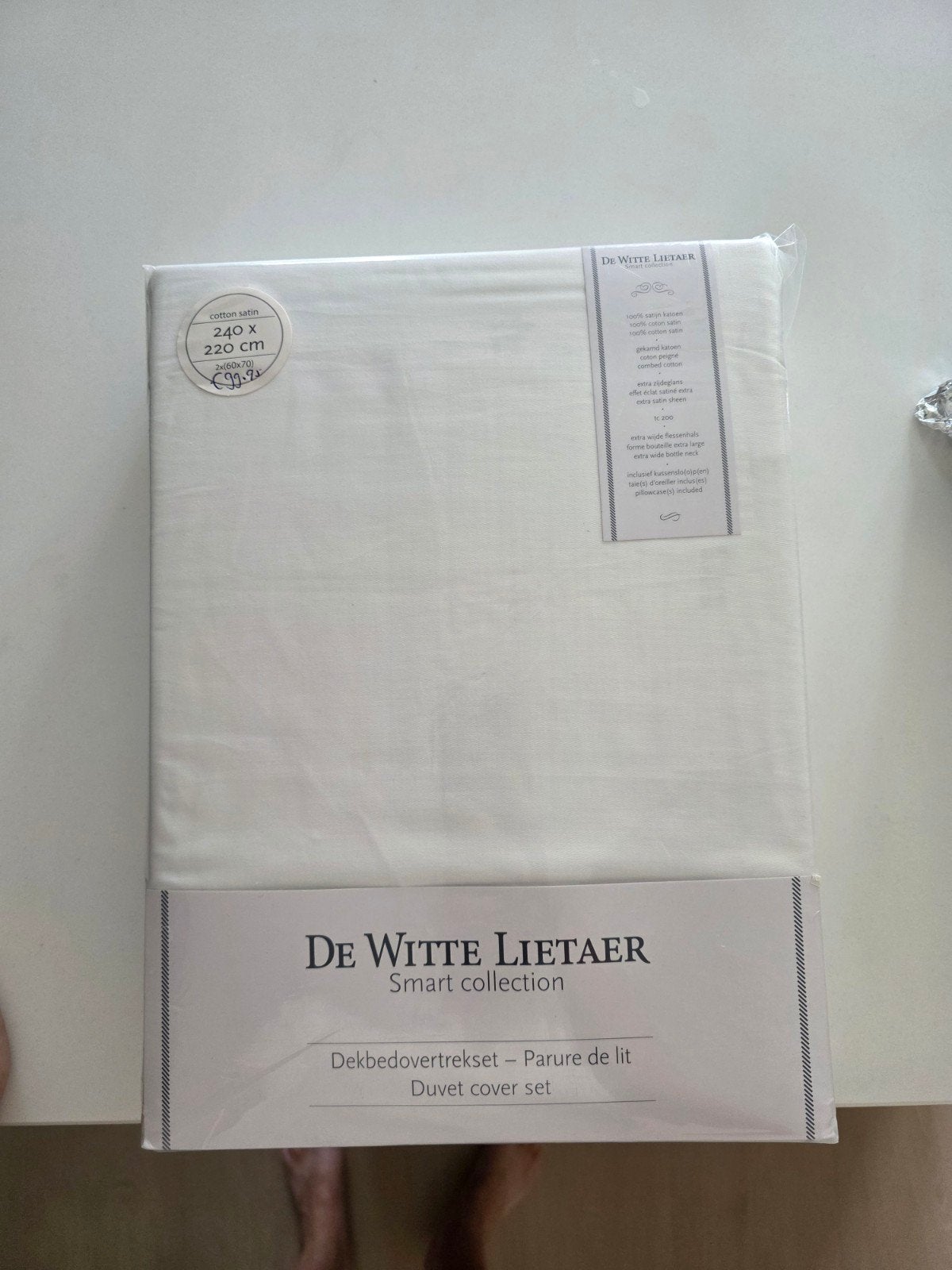De Witte Lietaer Dekbedovertrekset - Wit Satijn Katoen, Inclusief kussenslopen, Lits-jumeaux, Wit, Dekbedovertrek
