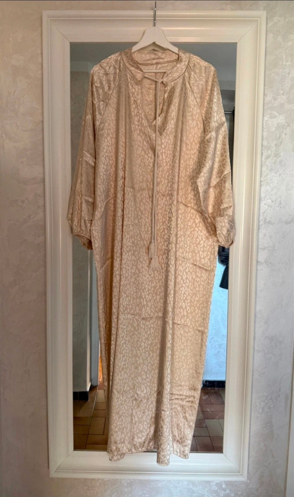 Lange beige jurk met luipaardprint, one size zara look 🐆, Beige, Maat 42/44 (L), Nieuw, Ophalen of Verzenden