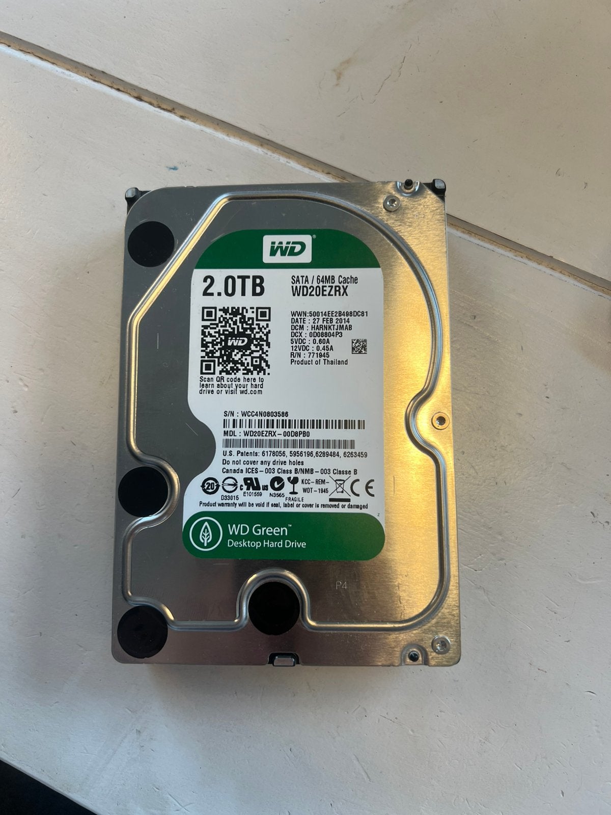 2 tb HDD WD green, Computers en Software, Intern, 3,5", Ophalen of Verzenden, Zo goed als nieuw