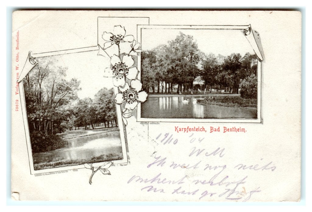 Bad Bentheim, Karpssenteich - Randversiering, Ophalen of Verzenden, Voor 1920, Gelopen, Duitsland