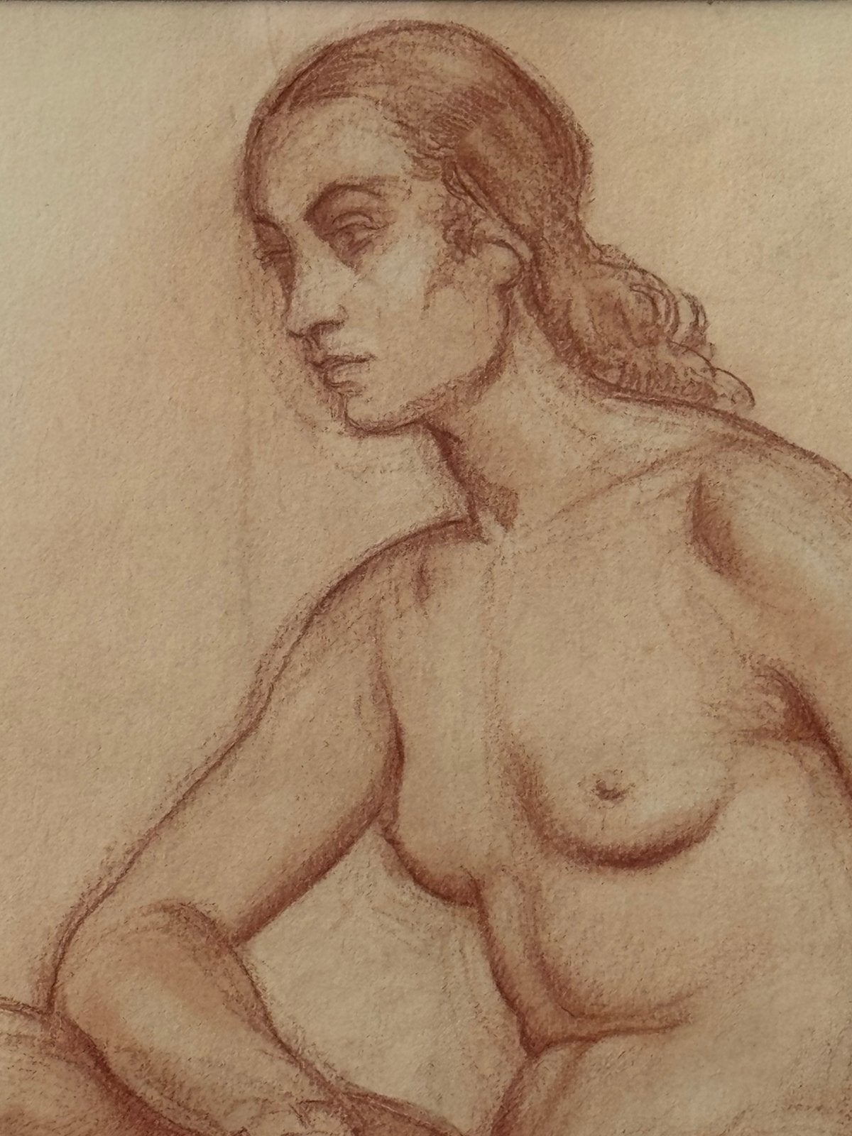 Art deco rode krijt tekening naakt vrouwelijk model, Antiek en Kunst, Ophalen of Verzenden
