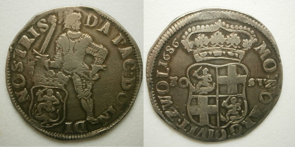 Zwolle Daalder van 30 Stuivers 1686, Vóór koninkrijk, Zilver, Ophalen of Verzenden, Losse munt