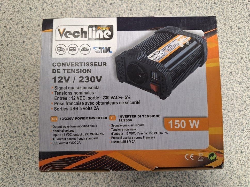 Vechline 150W Omvormer 12V/230V - Nieuw in doos, Ophalen, Nieuw