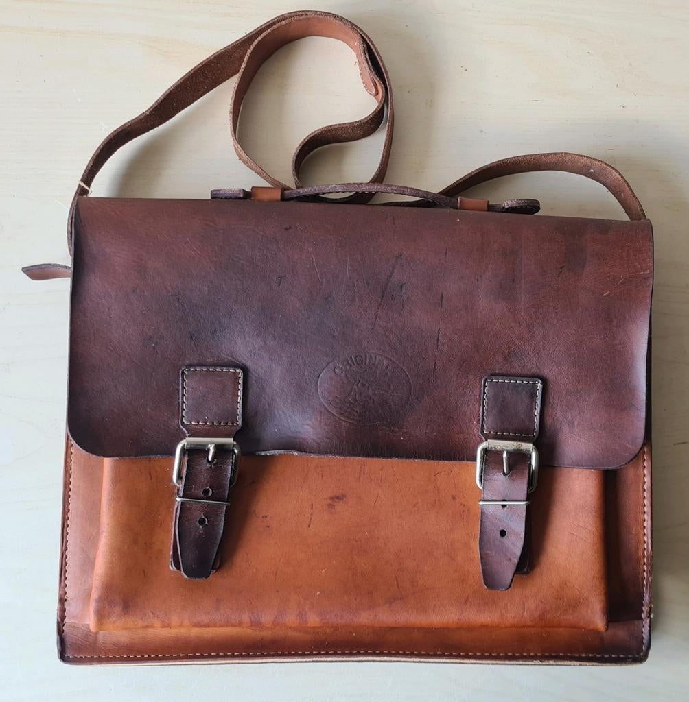 Vintage Leren tas. Original Buffalo. Nieuwstaat!, 30 tot 40 cm, Bruin, Aktetas of Boekentas, Ophalen of Verzenden