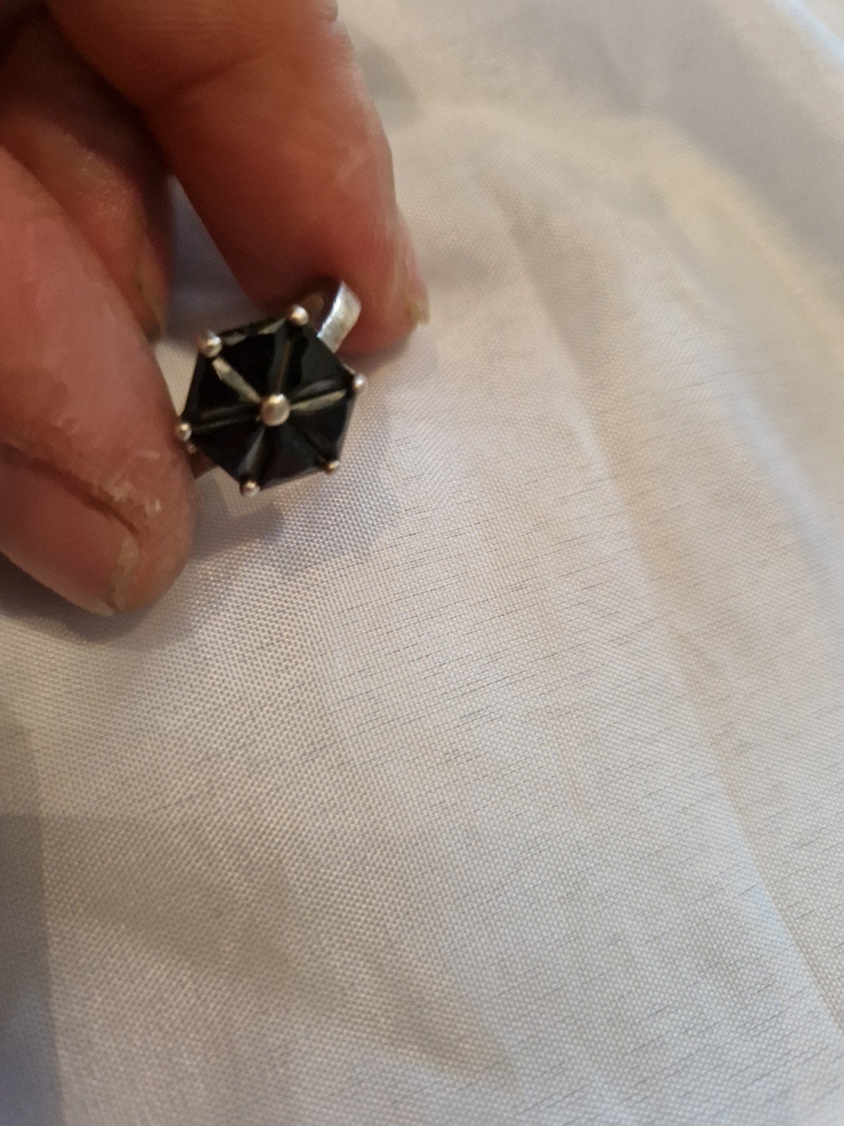 Zilveren ring met zwarte steen, maat 17, Gebruikt, Zwart, Ophalen of Verzenden, 17 tot 18