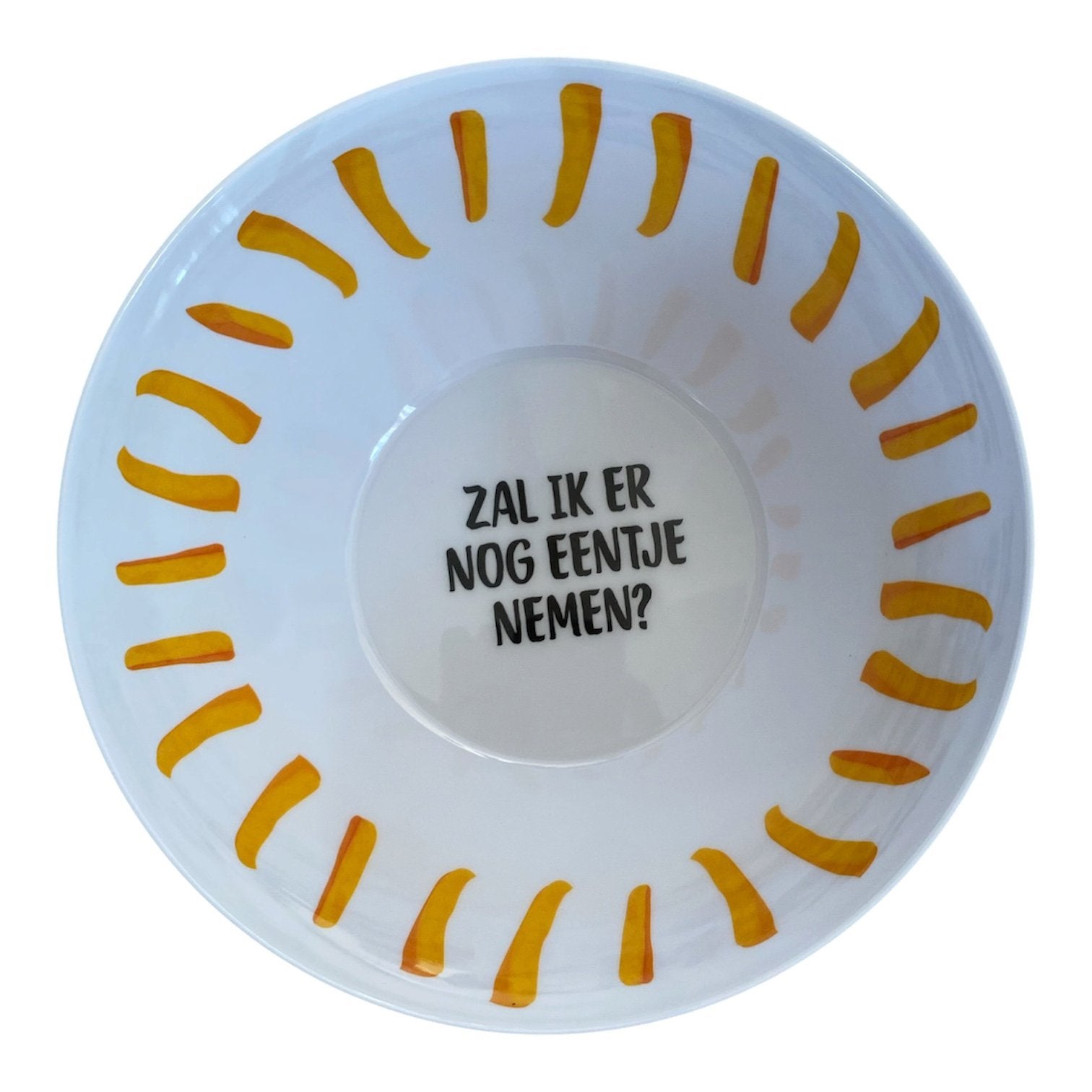 NIEUW Snack- friet- patatschaal Ø25 cm, grappige tekst, Kunststof, Nieuw, Ophalen of Verzenden, Schaal of Schalen