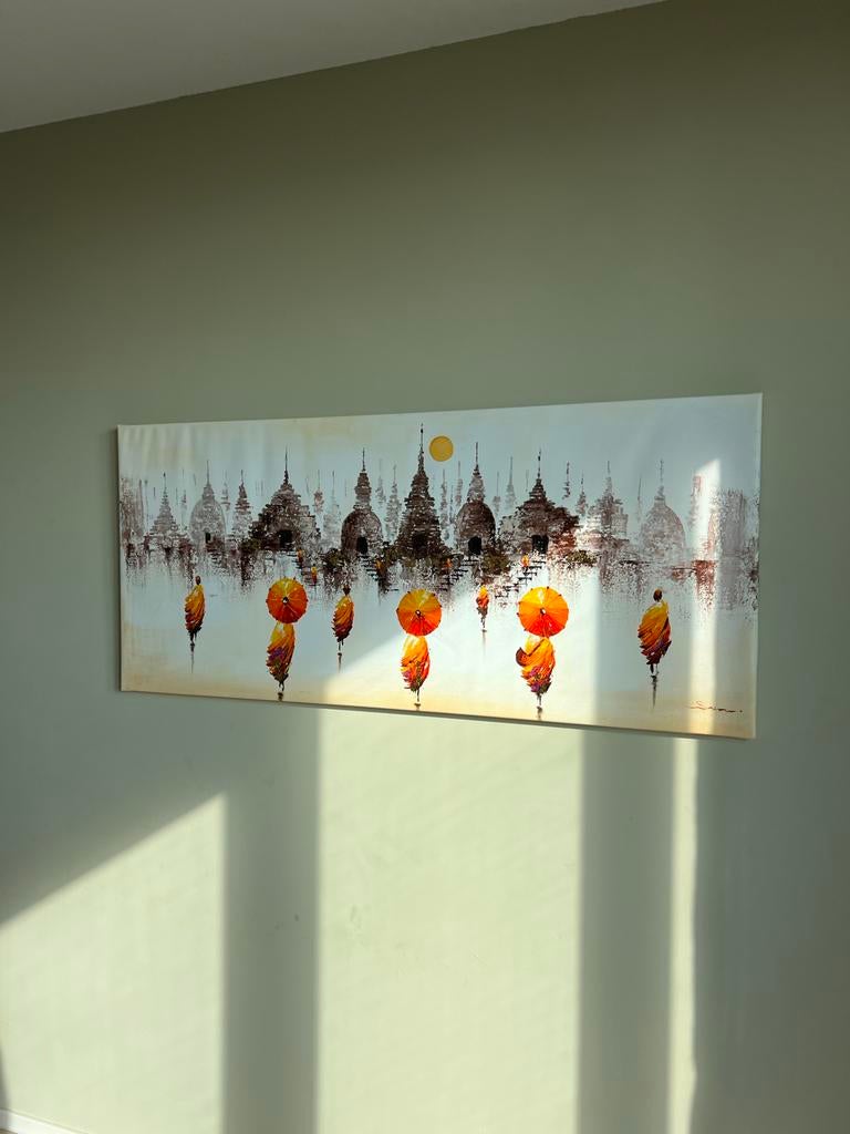 Groot handgeschilderd orgineel thais schilderij, Ophalen of Verzenden