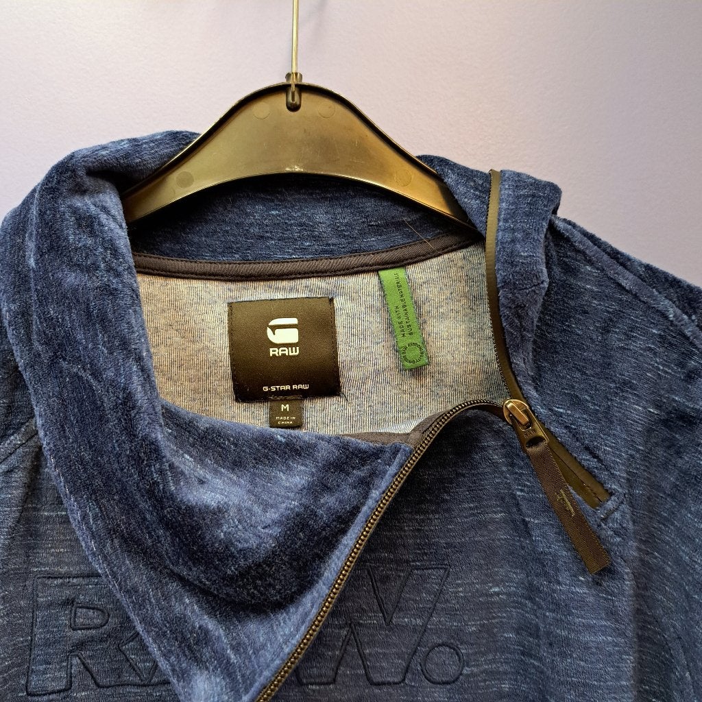 G-Star RAW DOT COLLAR ZIP SWEATER velours blauw M nr 44472, Kleding | Dames, Truien en Vesten, Maat 38/40 (M), Blauw, ., G-star