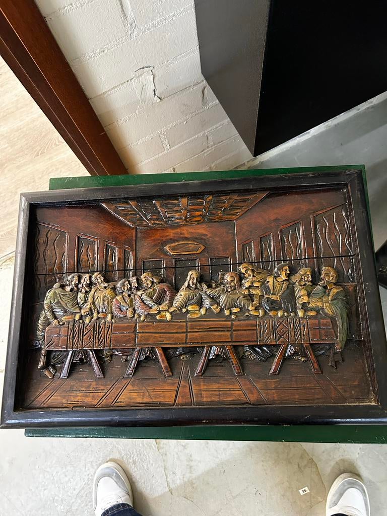 VERKOCHT Antiek Houten Paneel 'Het Laatste Avondmaal', Antiek en Kunst, Ophalen