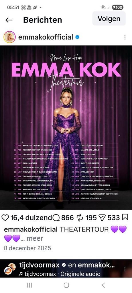 2 kaartjes Emma Kok Almere, Tickets en Kaartjes, Twee personen, Mei