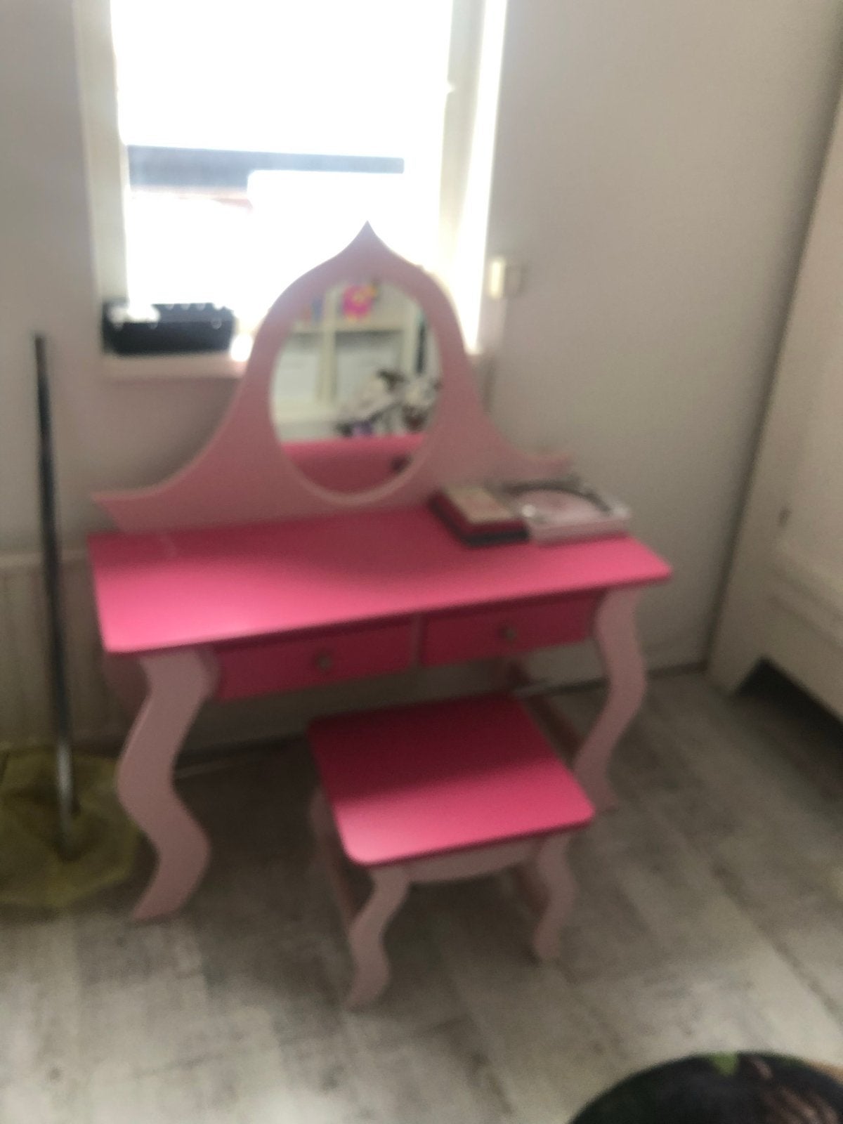 Roze kaptafel met krukje voor kinderen, Minder dan 50 cm, Gebruikt, Ophalen of Verzenden, Minder dan 100 cm