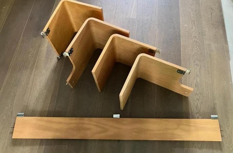 Auping Auronde 1000 aanhangtafels en achterwand, Ophalen, Gebruikt, Bruin, Tweepersoons